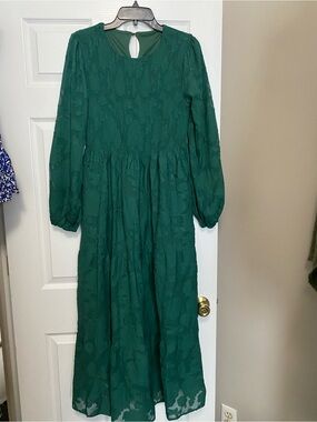 Ladies Emerald Green Long Sleeve Floral Lace Dress